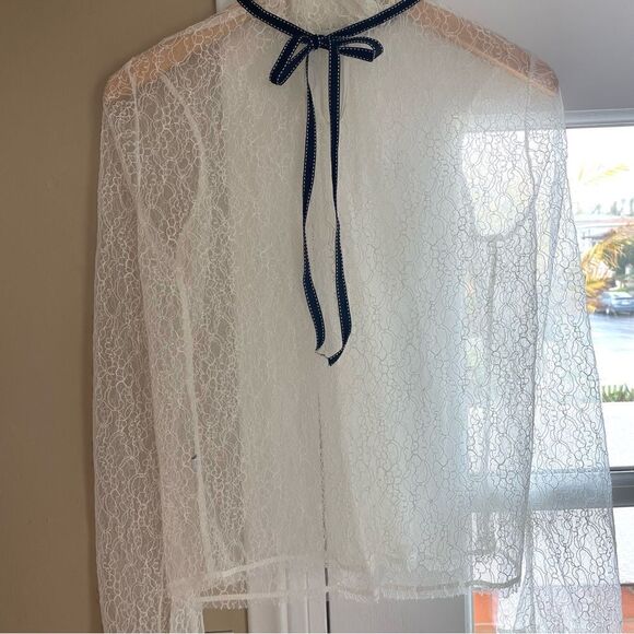 Creamy White Lace Ruffle High Neck Blouse Medium - Picture 1 of 7